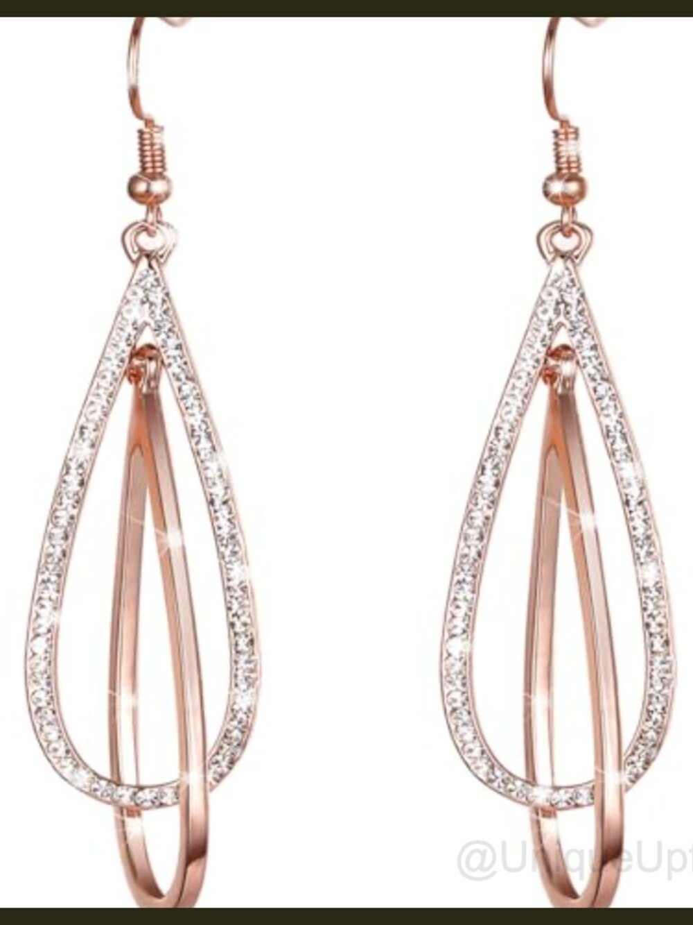 18K Rose Gold Plated Crystal Drop Dangle Earrings Elliptical Teardrop